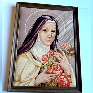 Holy St Therese Roses Cross Stitch Crochet Wall Art